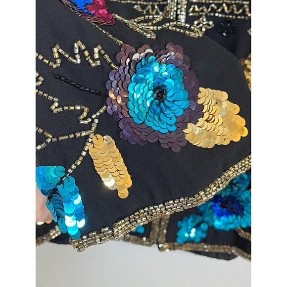 Drapers Damons Jacket M Black Sequin Floral Beaded Old Money Mature Artsy Party - Picture 8 of 15